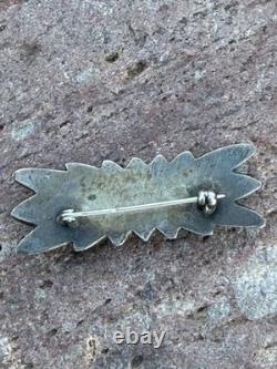 Navajo Native American Sterling Silver And Turquoise Cast Pin/brooch Old