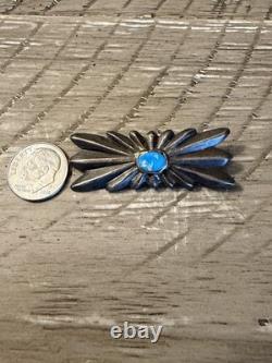 Navajo Native American Sterling Silver And Turquoise Cast Pin/brooch Old