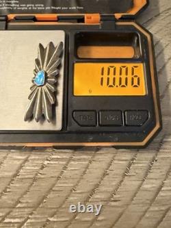 Navajo Native American Sterling Silver And Turquoise Cast Pin/brooch Old