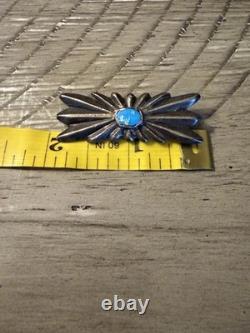 Navajo Native American Sterling Silver And Turquoise Cast Pin/brooch Old