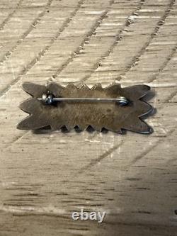 Navajo Native American Sterling Silver And Turquoise Cast Pin/brooch Old