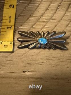 Navajo Native American Sterling Silver And Turquoise Cast Pin/brooch Old
