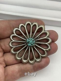 Navajo Native American Sterling Silver Blue Turquoise Sand Cast Pin