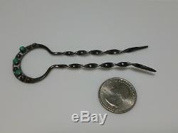 Navajo Native American Sterling Silver Turquoise Hair Pin Pick Barrette Old