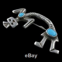 Navajo Native American Traditional Handmade Sterling Silver Yei Turquoise Pin