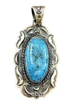 Navajo Native Handmade Sterling Silver Kingman Turquoise Pendant By Tim Yazzie