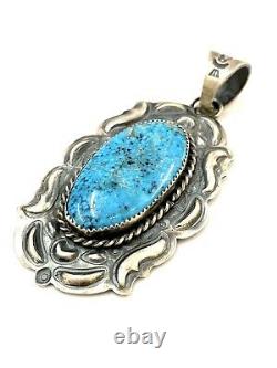 Navajo Native Handmade Sterling Silver Kingman Turquoise Pendant By Tim Yazzie