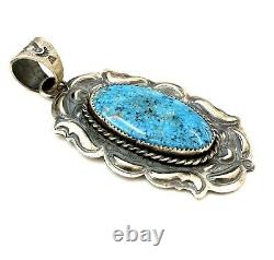 Navajo Native Handmade Sterling Silver Kingman Turquoise Pendant By Tim Yazzie