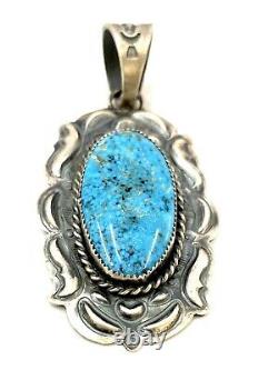 Navajo Native Handmade Sterling Silver Kingman Turquoise Pendant By Tim Yazzie