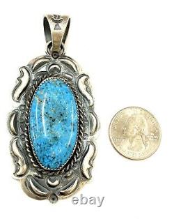 Navajo Native Handmade Sterling Silver Kingman Turquoise Pendant By Tim Yazzie