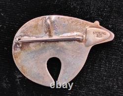 Navajo Necklace Bear Pendant and Brooch / Pin Sterling Silver Inlay 2 x 1.5