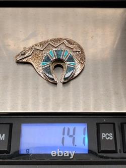 Navajo Necklace Bear Pendant and Brooch / Pin Sterling Silver Inlay 2 x 1.5