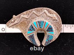 Navajo Necklace Bear Pendant and Brooch / Pin Sterling Silver Inlay 2 x 1.5