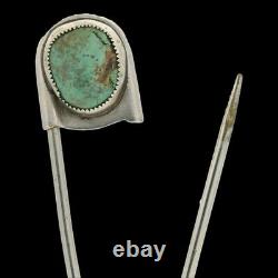 Navajo Old Pawn Artist Marked Sterling Silver Turquoise Safety Pin Keychain