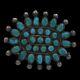 Navajo Old Pawn Traditional Sterling Silver Natural Turquoise Cluster Brooch