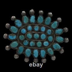 Navajo Old Pawn Traditional Sterling Silver Natural Turquoise cluster Brooch