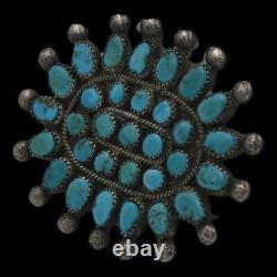 Navajo Old Pawn Traditional Sterling Silver Natural Turquoise cluster Brooch