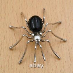 Navajo Pawn Artisan Signed ES Sterling Silver Black Onyx Spider Pin Brooch