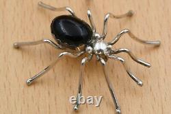 Navajo Pawn Artisan Signed ES Sterling Silver Black Onyx Spider Pin Brooch