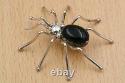 Navajo Pawn Artisan Signed ES Sterling Silver Black Onyx Spider Pin Brooch