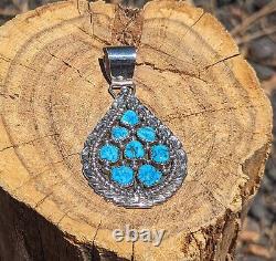 Navajo Pendant Handmade Native American Sterling Silver Kingman Turquoise Signed