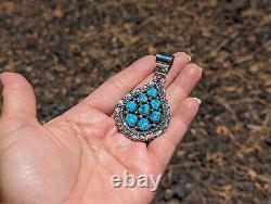 Navajo Pendant Handmade Native American Sterling Silver Kingman Turquoise Signed