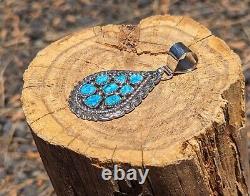 Navajo Pendant Handmade Native American Sterling Silver Kingman Turquoise Signed