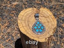 Navajo Pendant Handmade Native American Sterling Silver Kingman Turquoise Signed