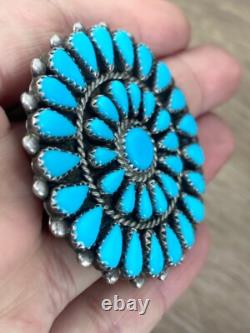 Navajo Petit Point Turquoise 47mm Round Pendant / Pin Sterling 17.6g (WCP031929)