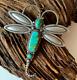 Navajo Pilot Mountain Turquoise Silver Dragonfly Brooch/pendant Herman Smith