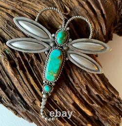 Navajo Pilot Mountain Turquoise Silver Dragonfly Brooch/Pendant Herman Smith