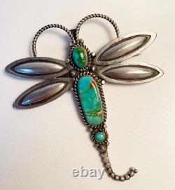 Navajo Pilot Mountain Turquoise Silver Dragonfly Brooch/Pendant Herman Smith