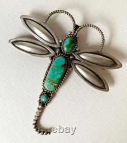 Navajo Pilot Mountain Turquoise Silver Dragonfly Brooch/Pendant Herman Smith