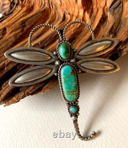 Navajo Pilot Mountain Turquoise Silver Dragonfly Brooch/Pendant Herman Smith