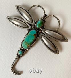 Navajo Pilot Mountain Turquoise Silver Dragonfly Brooch/Pendant Herman Smith