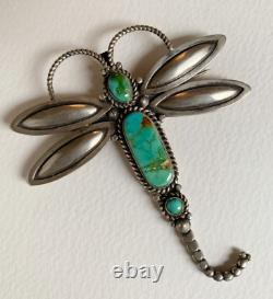 Navajo Pilot Mountain Turquoise Silver Dragonfly Brooch/Pendant Herman Smith