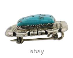 Navajo Pin 925 Silver Natural Blue Turquoise Artist Signed Hyson Craig C. 80's