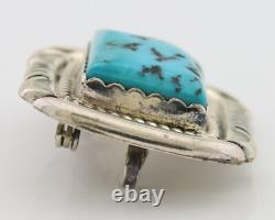Navajo Pin 925 Silver Natural Blue Turquoise Artist Signed Hyson Craig C. 80's