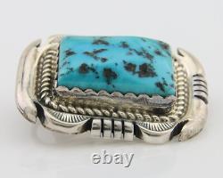 Navajo Pin 925 Silver Natural Blue Turquoise Artist Signed Hyson Craig C. 80's