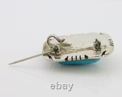 Navajo Pin 925 Silver Natural Blue Turquoise Artist Signed Hyson Craig C. 80's