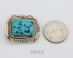 Navajo Pin 925 Silver Natural Blue Turquoise Artist Signed Hyson Craig C. 80's