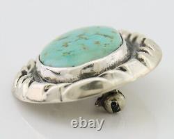 Navajo Pin 925 Silver Natural Mined Turquoise Artist Signed C Montoya C. 80's