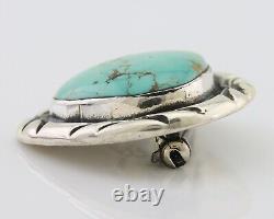 Navajo Pin 925 Silver Natural Mined Turquoise Artist Signed C Montoya C. 80's