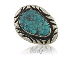 Navajo Pin 925 Silver Natural Spiderweb Turquoise Signed C Raincloud C. 80's