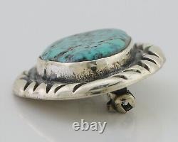 Navajo Pin 925 Silver Natural Spiderweb Turquoise Signed C Raincloud C. 80's