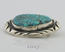 Navajo Pin 925 Silver Natural Spiderweb Turquoise Signed C Raincloud C. 80's