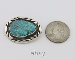 Navajo Pin 925 Silver Natural Spiderweb Turquoise Signed C Raincloud C. 80's