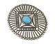 Navajo Pin 925 Silver Natural Turquoise Hand Stamped Native Artist C. 80s