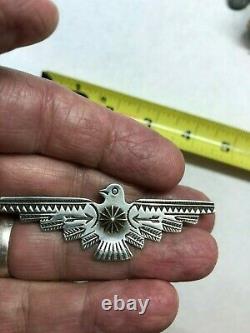 Navajo Pin Old Pawn Outstanding Stamp Work Harvey Stamped Sterling Thunderbird