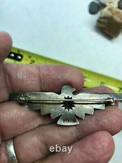 Navajo Pin Old Pawn Outstanding Stamp Work Harvey Stamped Sterling Thunderbird